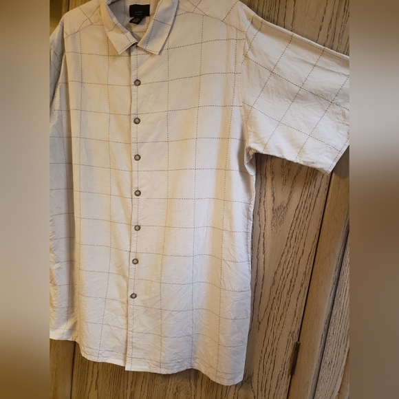 AXIS LA Camp Shirt Men's 2XT Button Down Casual Square Stitching Beige Cotton - Picture 3 of 10